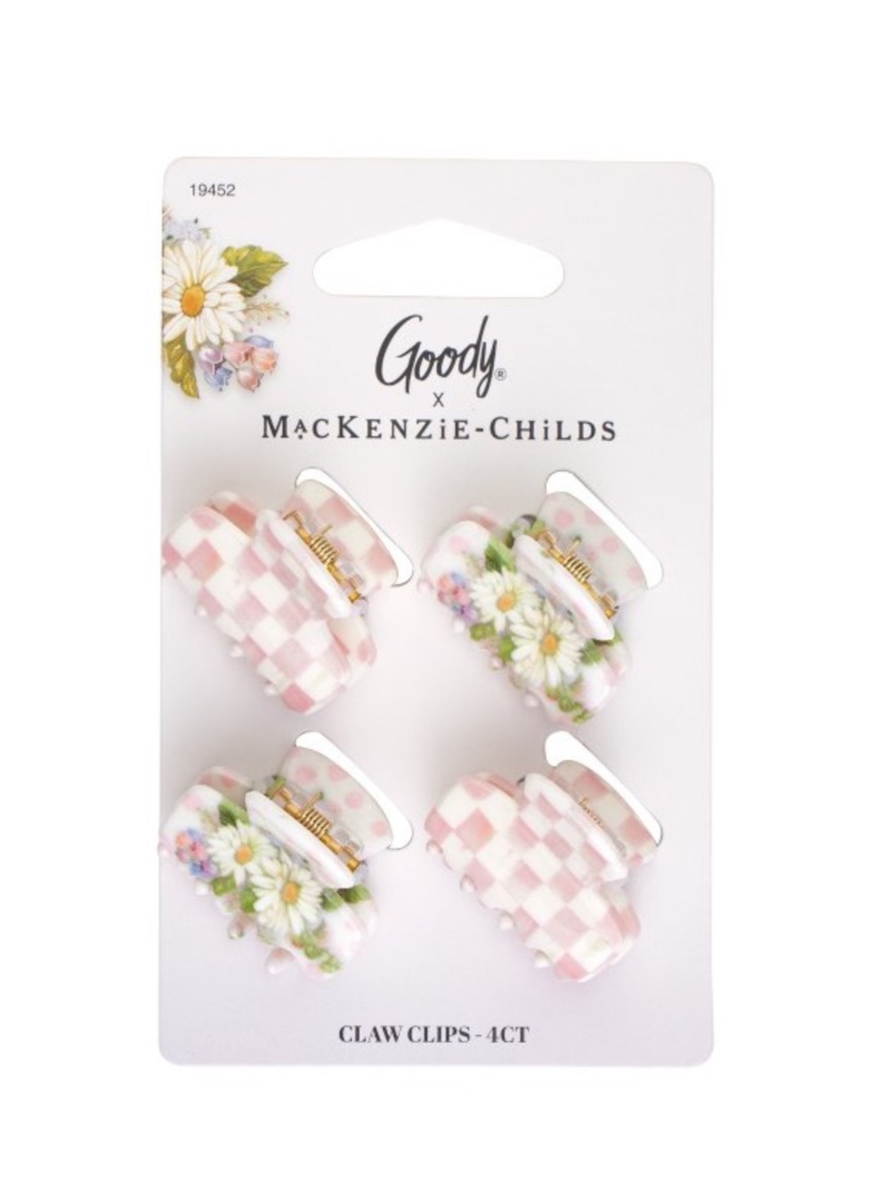 Goody x MacKenzie-Childs Pink Floral & Check Claw Clips - 4 Pack